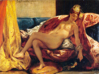 022 Eugene Delacroix Donna che carezza un pappagallo 1827 Parigi Louvre